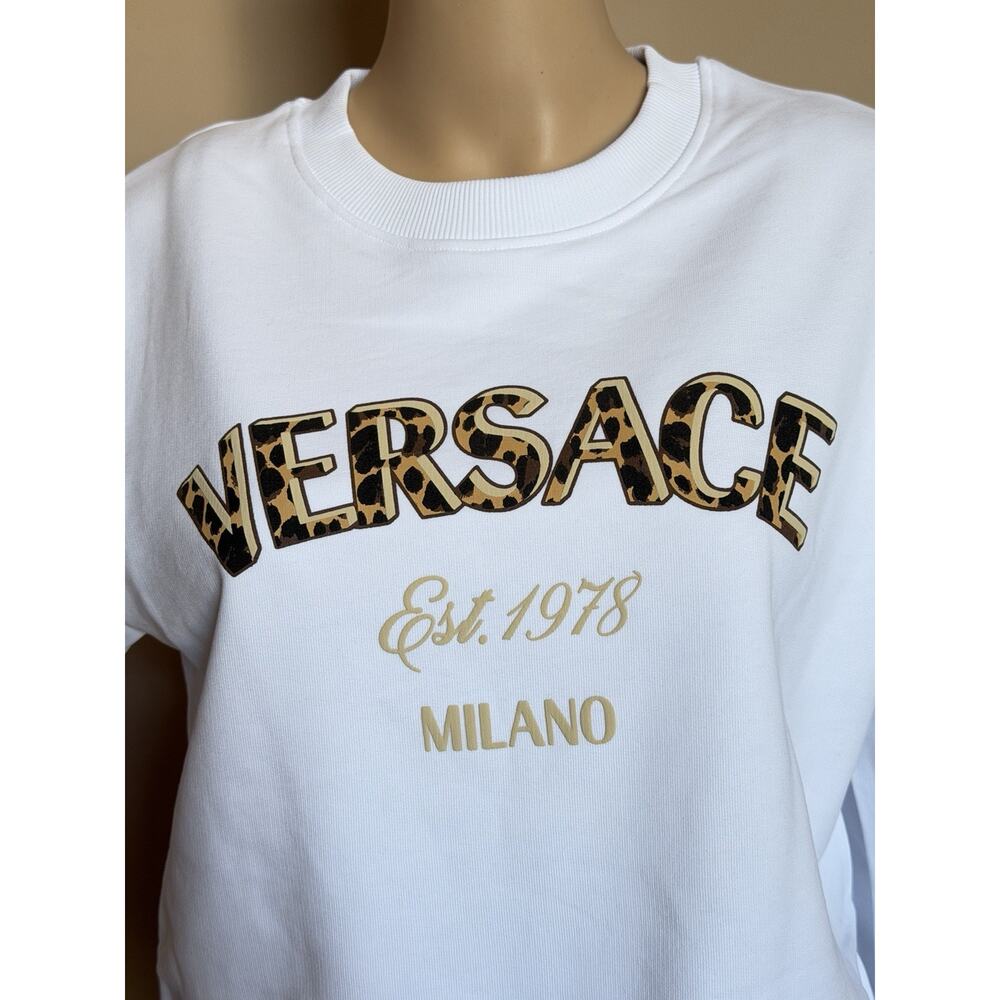 Versace Logo White Cotton Crop Sweatshirt 4 US (40 Euro) 1019251 NWT - Picture 9 of 15